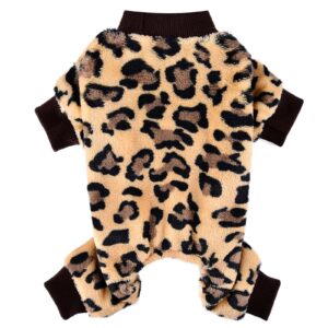 leopard dog sweater dog jumpsuit - winter fleece puppy clothes for small dogs girl boy warm small dog pajamas dog outfit for chihuahua yorkie shih tzu teacup cold weather cat apparel clothing