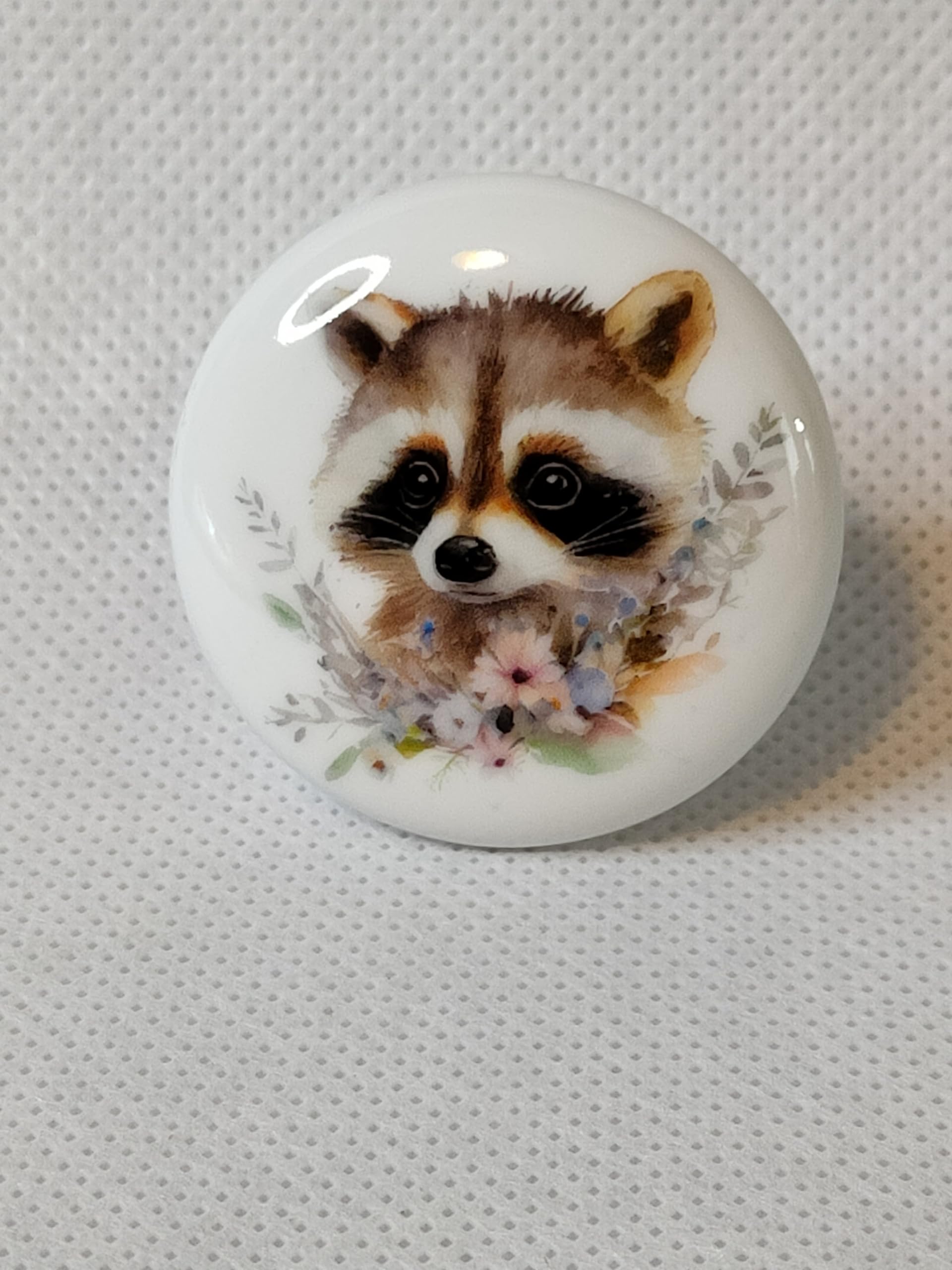 Watercolor Spring Baby Animals by DC DECORATIVE Ceramic Dresser Drawer PULLS Cabinet Cupboard KNOBS (0017 Raccoon)