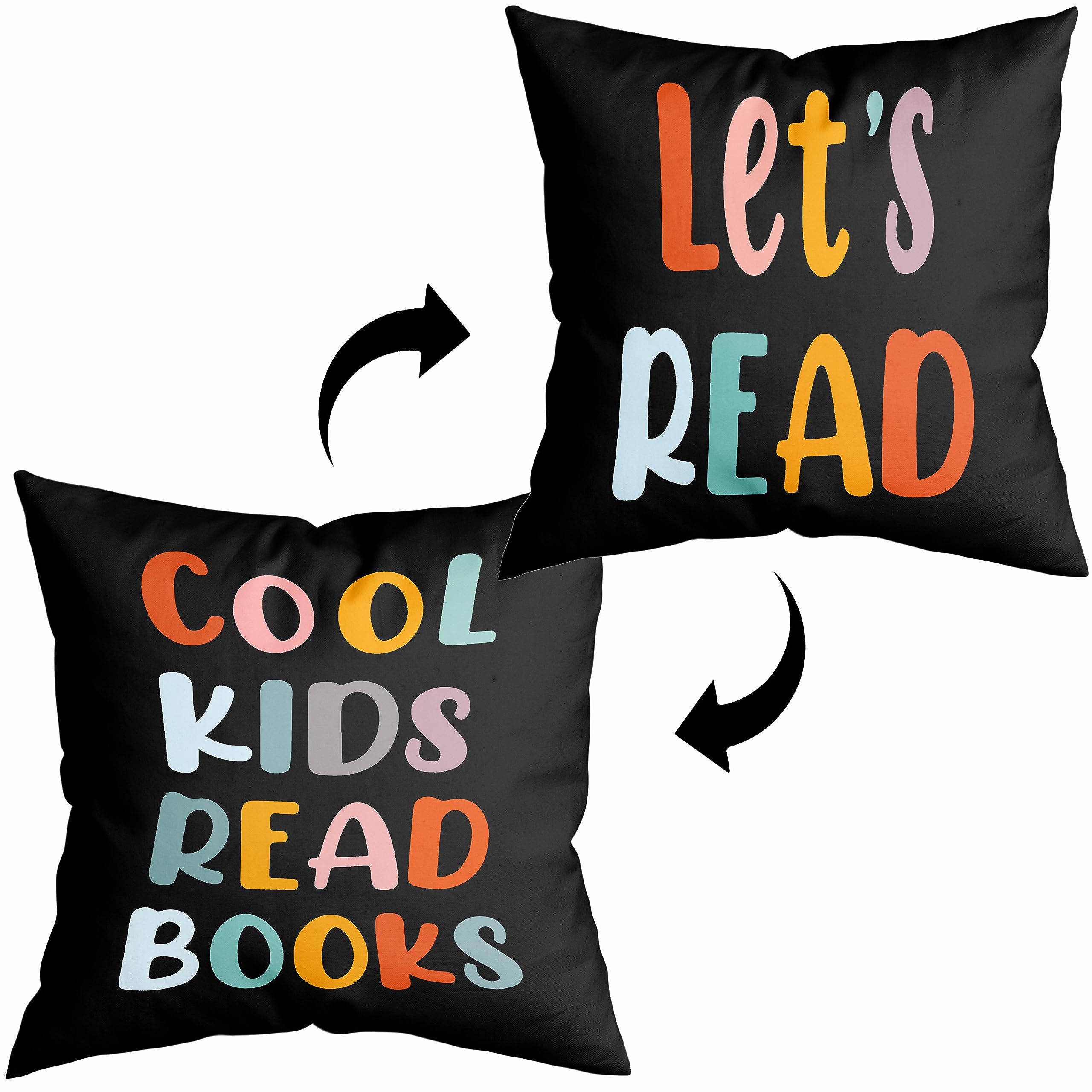 ZNGFON Kids Reading Pillow Pillows Covers case 18x18，Let's Read Cool Kids Read Books，Reading Pillow for Kids，Decorate Book Club Reading Room Boys Girls Room Kids Room Playroom Nursery