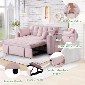 Harper & Bright Designs 55.3" 4-1 Multi-Functional Sofa Bed, Sleeper Sofa Bed with Cup Holder and USB Port for Living Room or Apartments, Pink