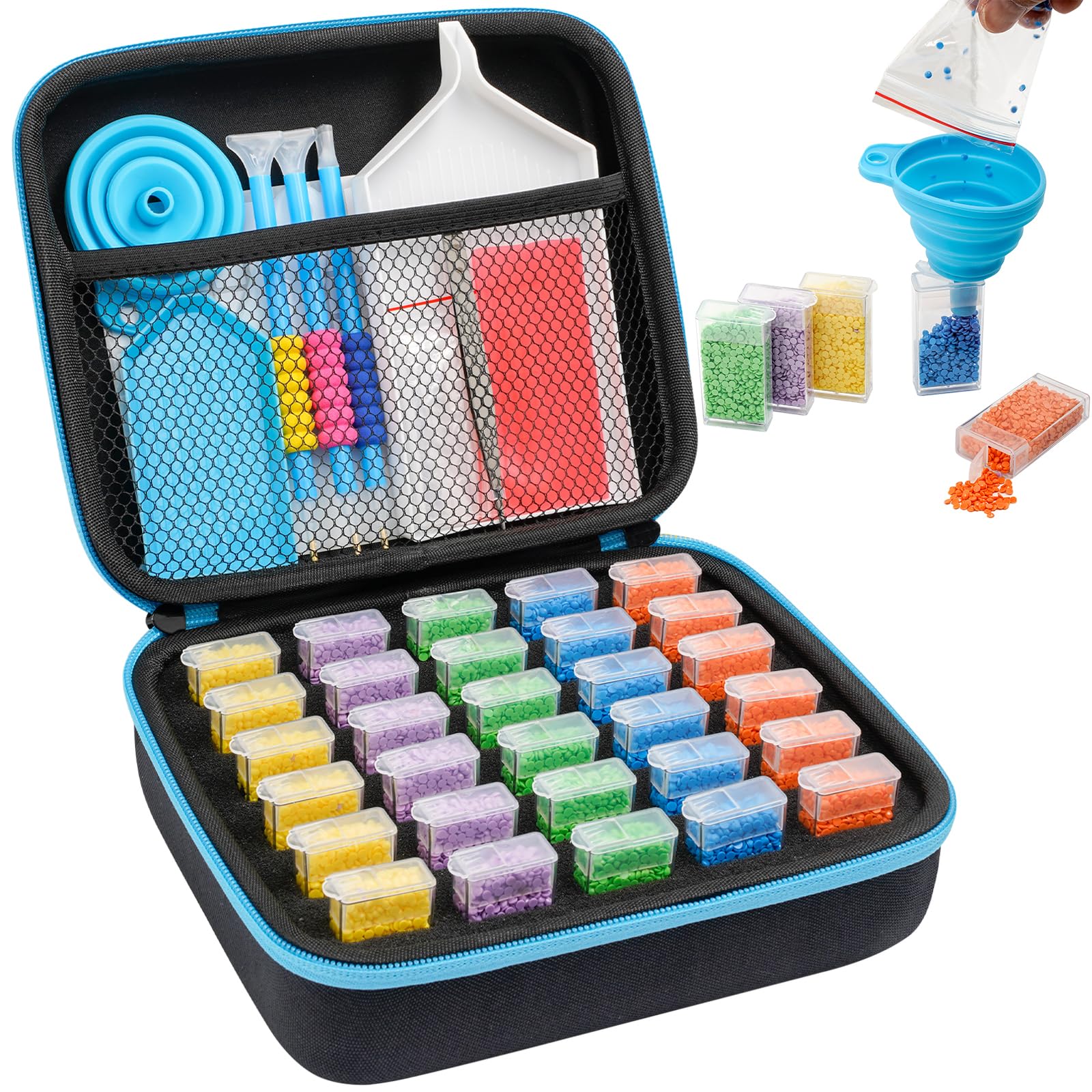 MoeeBtee Diamond Painting Storage Containers, 30 Slots Diamond Painting Accessories and Tools, Diamond Painting Organizer, Diamond Art Storage Case Jewelry Beads Storage Case - Blue