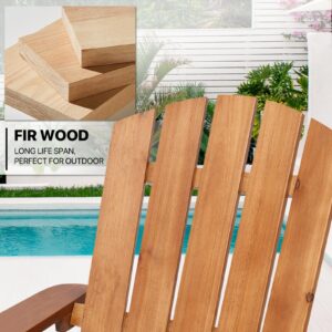 MoNiBloom Teak Adirondack Chair Set with Table & Retractable Ottoman, Outdoor Fir Wood Adirondack Chairs with Ottoman Weather Resistant, Fire Pit Chair for Deck, Garden & Backyard, 250 Lbs Capacity