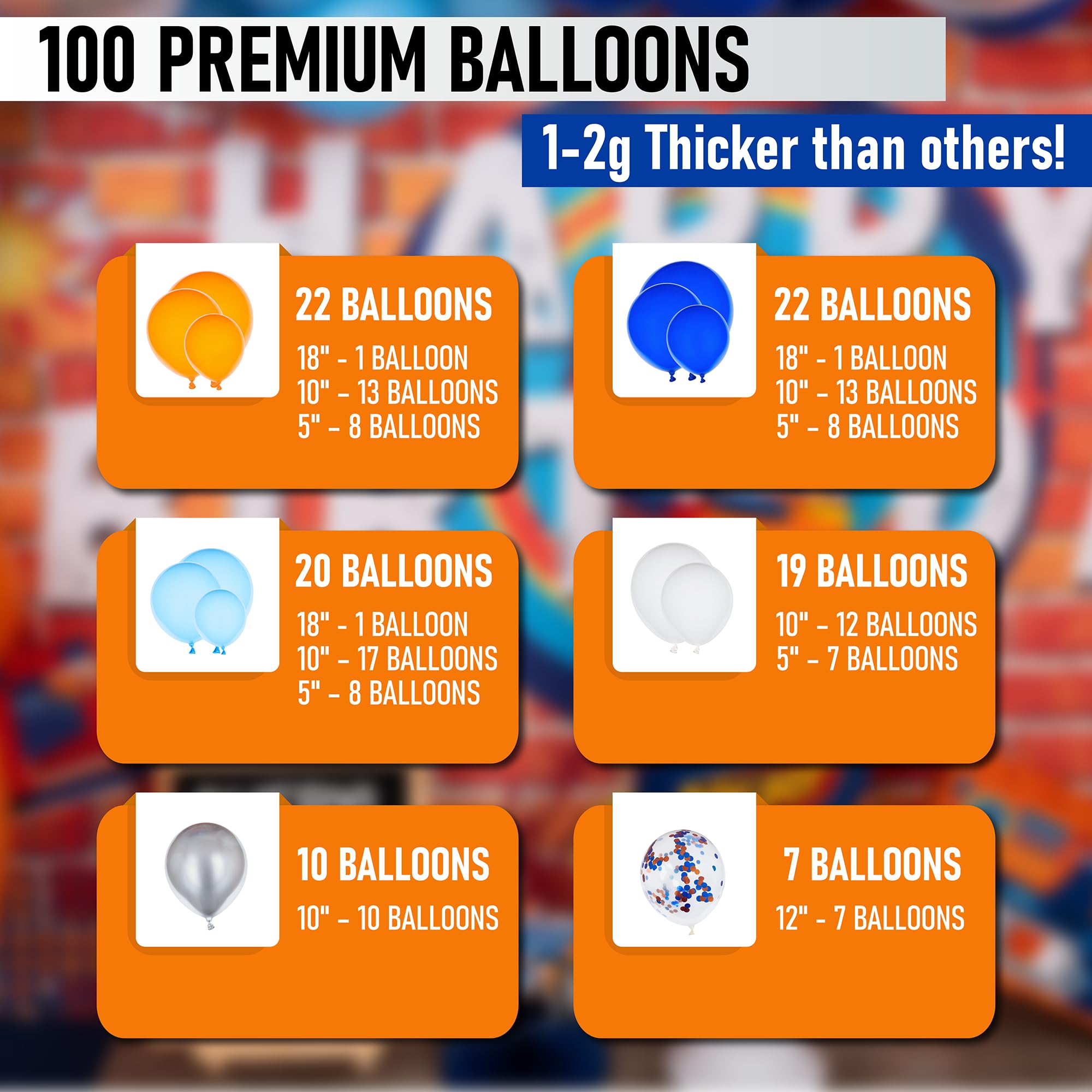 ALL-IN-1 Blue and Orange White Balloons Arch Kit & Garland – Small and Large White Orange and Blue Balloons – Orange and Blue Party Decorations & Supplies for Birthday Party, Nerf, Blippi, Graduation