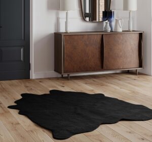 nativeskins faux cowhide rug – midnight black (medium) | 4.3ft x 5.7ft | triple-layer support | ultra-soft pile | hand-cut, faux suede no-slip backing | western rug | cow hide animal print rug