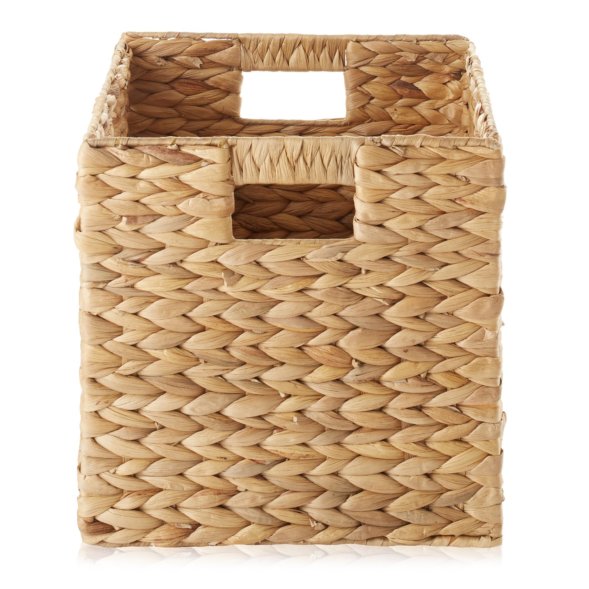 Casafield 10.5" x 10.5" Water Hyacinth Storage Baskets, Natural - Set of 6 Collapsible Cube Organizers, Woven Bins for Bathroom, Bedroom, Laundry, Pantry, Shelves