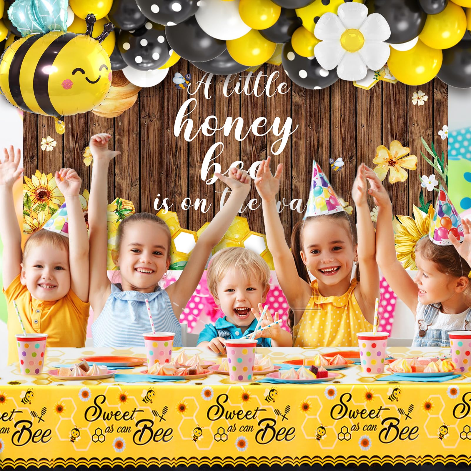 Winrayk 133Pcs Bee Birthday Party Decorations Supplies Bee Baby Shower Decorations Honey Bee Balloon Arch Kit Sweet As Can Bee Tablecloth Backdrop Bee Wall Decor Gender Reveal Bumble Bee Decorations