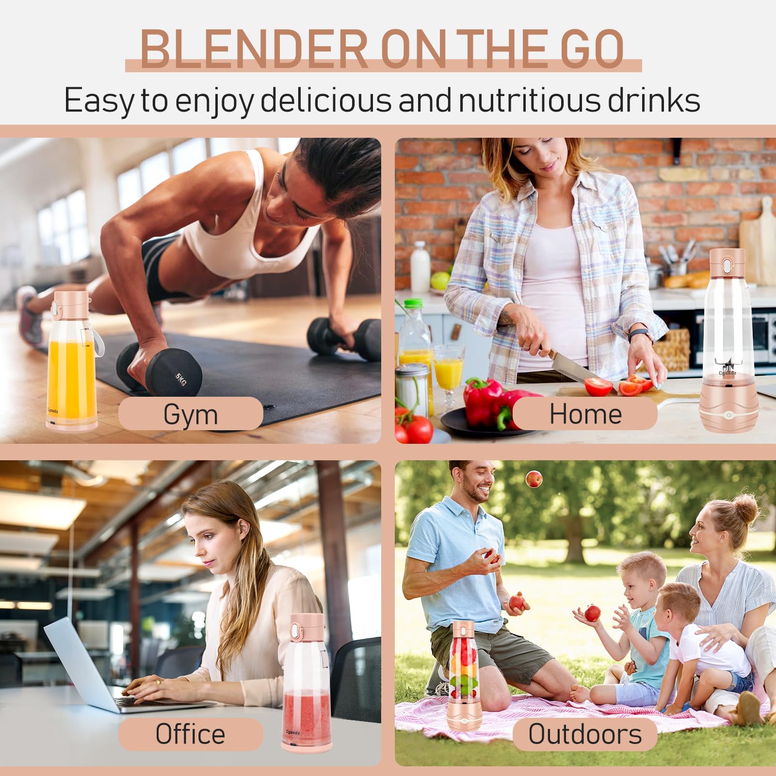 Portable Blender Personal Blender for Shakes and Smoothies, Mini USB Blender with 6 Blades, 17Oz Blender to Go for Travel, Office, and Sports