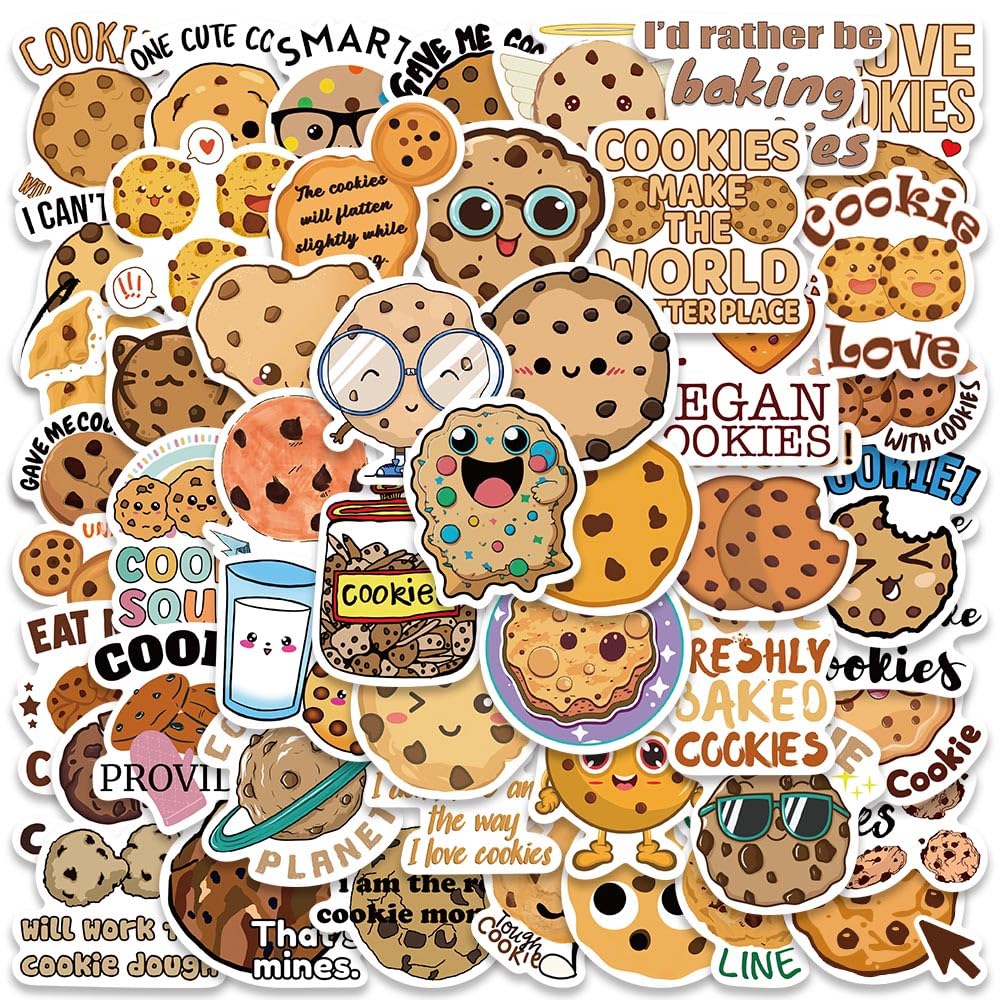 Cute Cookies Stickers for Kids, I Love Cookies Stickers, 50PCS Kawaii Snack Sticker Pack, Waterproof Vinyl Stickers for Water Bottle, Laptop, Scrapbook, Skateboard, Party Supplies