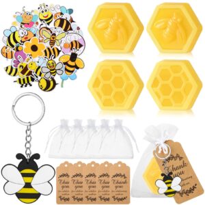 dansib 50 sets baby shower bee party favors honeycomb bee soap with stickers bee keychain for summer party bee birthday party decorations bridal wedding guests return gifts