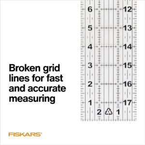 Fiskars Sewing Ruler - 3" x 18" Acrylic Ruler - Sewing and Quilting Ruler with Gridlines - Arts and Craft Supplies - Clear