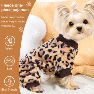 Leopard Dog Sweater Dog Jumpsuit - Winter Fleece Puppy Clothes for Small Dogs Girl Boy Warm Small Dog Pajamas Dog Outfit for Chihuahua Yorkie Shih Tzu Teacup Cold Weather Cat Apparel Clothing