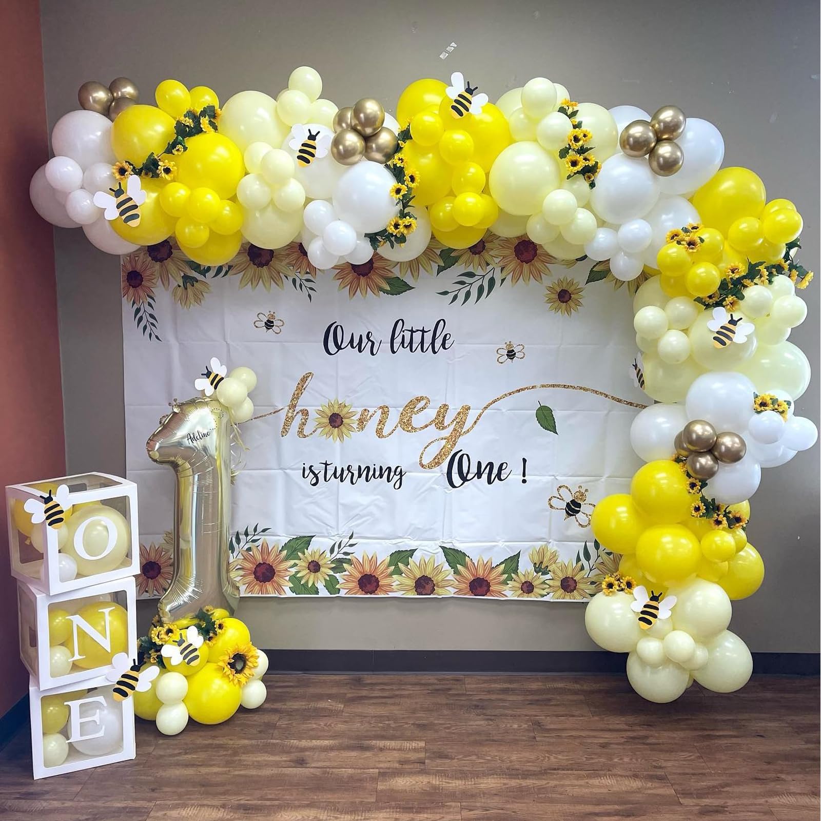 Yellow Balloon Garland Arch Kit, Lemon Daisy Honey Bee Theme Yellow Light Yellow White and Gold Balloons for Baby Shower Sunflower Sunset Sunshine Balloons Arch Party Decorations