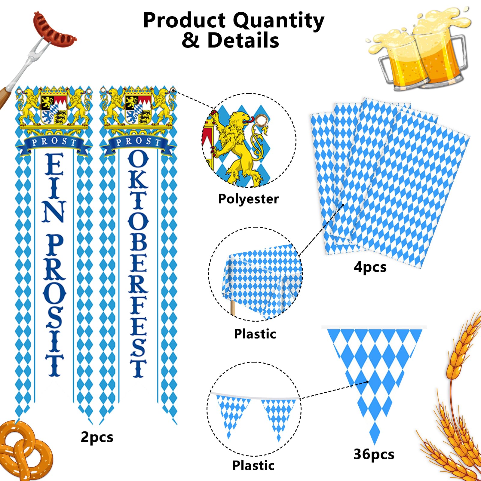 Oktoberfests Decorations Kit,German Party Supplies,Oktoberfests Flag Banner,Tablecloth Decoration Beers Festival Party Accessories