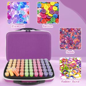 HOHOTIME 60 Slots Diamond Painting Storage Container, Diamond Art Accessories Organizer with Tools Kit, Portable Diamond Painting Kits, Blue Diamond Storage Case for DIY Craft Jewelry Beads (Purple)