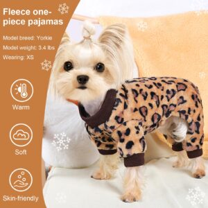 Leopard Dog Sweater Dog Jumpsuit - Winter Fleece Puppy Clothes for Small Dogs Girl Boy Warm Small Dog Pajamas Dog Outfit for Chihuahua Yorkie Shih Tzu Teacup Cold Weather Cat Apparel Clothing