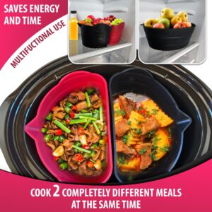 EmBear Products 3 pcs BUNDLE: Crock Pot Liners Silicone & silicone crockpot divider, Food Grade, BPA- Free, Easy to clean, Crockpot liner Reusable, leakproof & dishwasher safe crockpot liners 7qt-8qt.