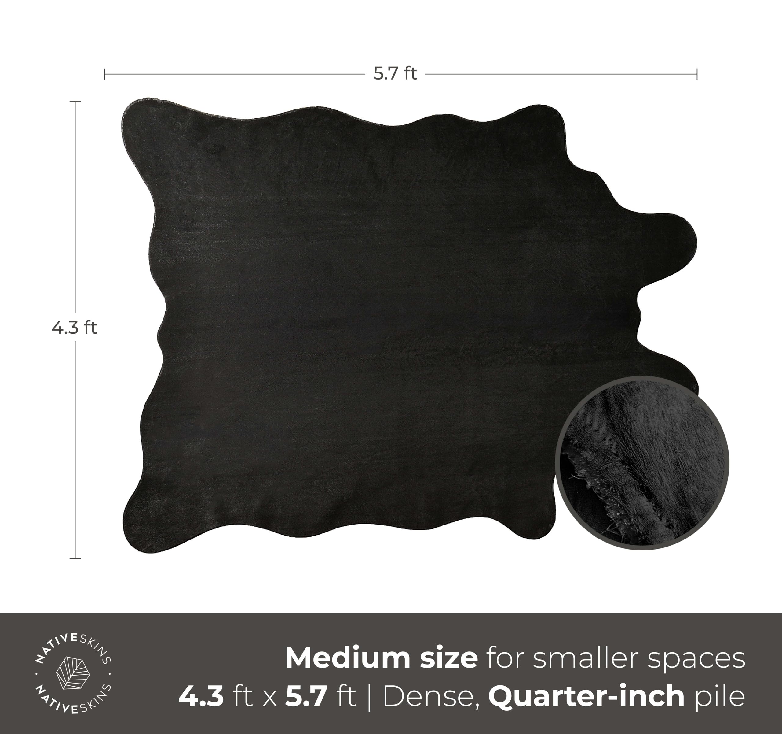 NativeSkins Faux Cowhide Rug – Midnight Black (Medium) | 4.3ft x 5.7ft | Triple-Layer Support | Ultra-Soft Pile | Hand-Cut, Faux Suede No-Slip Backing | Western Rug | Cow Hide Animal Print Rug