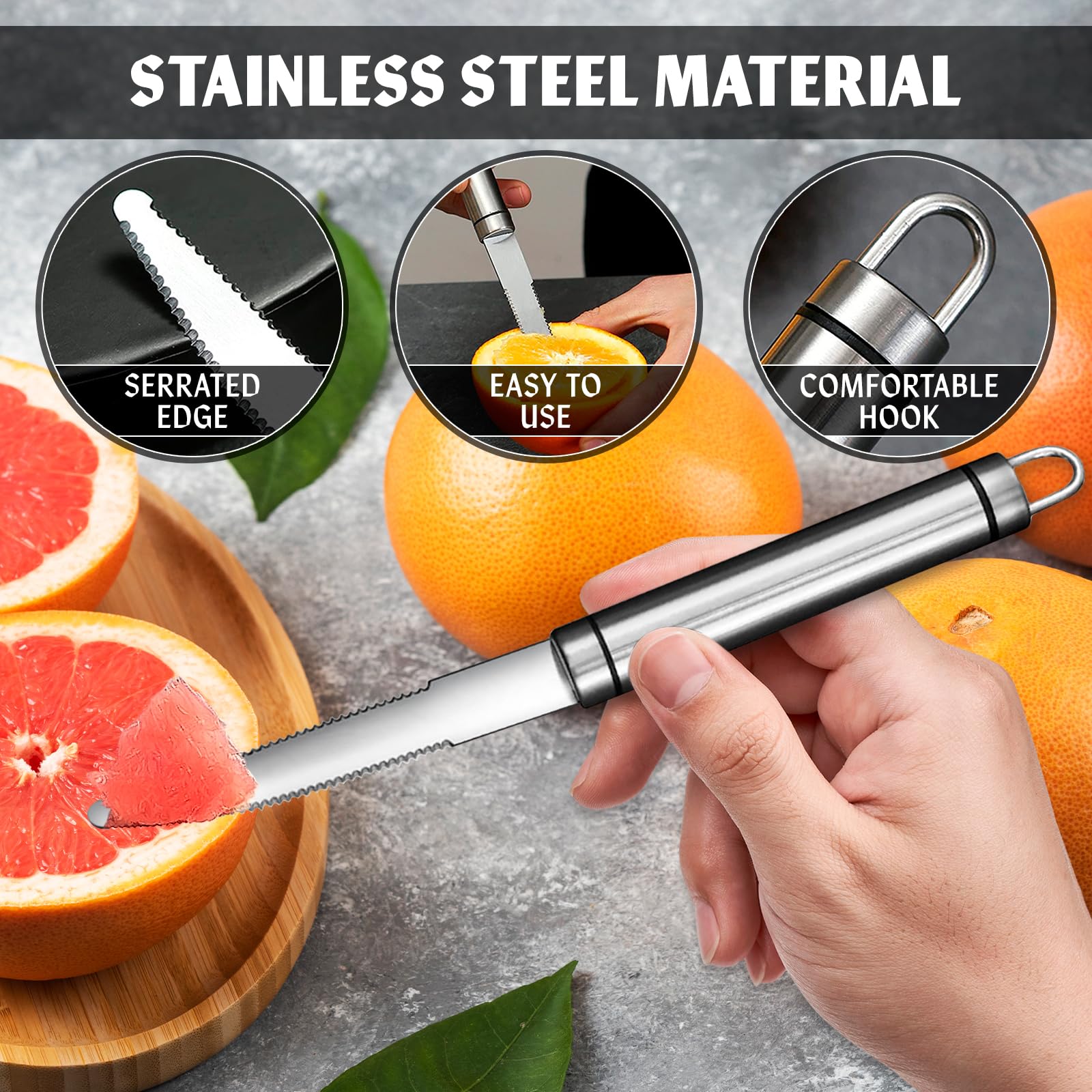 Stainless Steel Kitchen Grapefruit Knife - Curved Edge Blade Knives Lemon Cutter Grapefruit Knife Curved Serrated Knife Set Kiwi Cutter Citrus Fruit Carving Knife Serrated Knives Orange Peeler