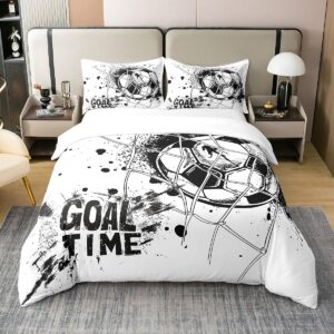 kids football 100% cotton comforter cover twin size american soccer bedding set sports games duvet cover for boys girls children teens geometric polygon quilt cover for bedroom, black white