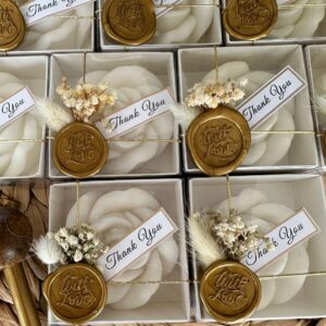 White Rose Petal Soy Wax Candles in Bulk - Scented Wedding Favor, Bridal Shower Baby Shower Birthday Gift - Dried Flower, Wax Stamp (10 Pieces)