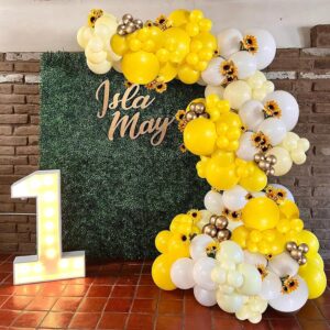 yellow balloon garland arch kit, lemon daisy honey bee theme yellow light yellow white and gold balloons for baby shower sunflower sunset sunshine balloons arch party decorations