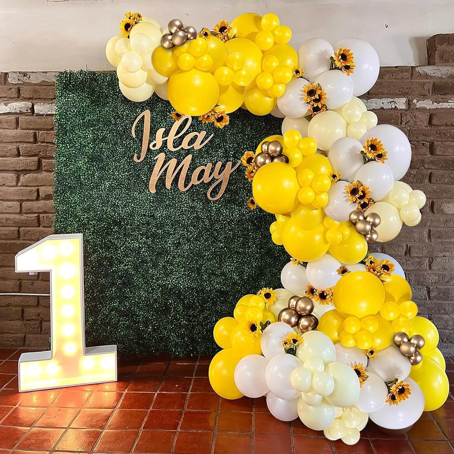 Yellow Balloon Garland Arch Kit, Lemon Daisy Honey Bee Theme Yellow Light Yellow White and Gold Balloons for Baby Shower Sunflower Sunset Sunshine Balloons Arch Party Decorations