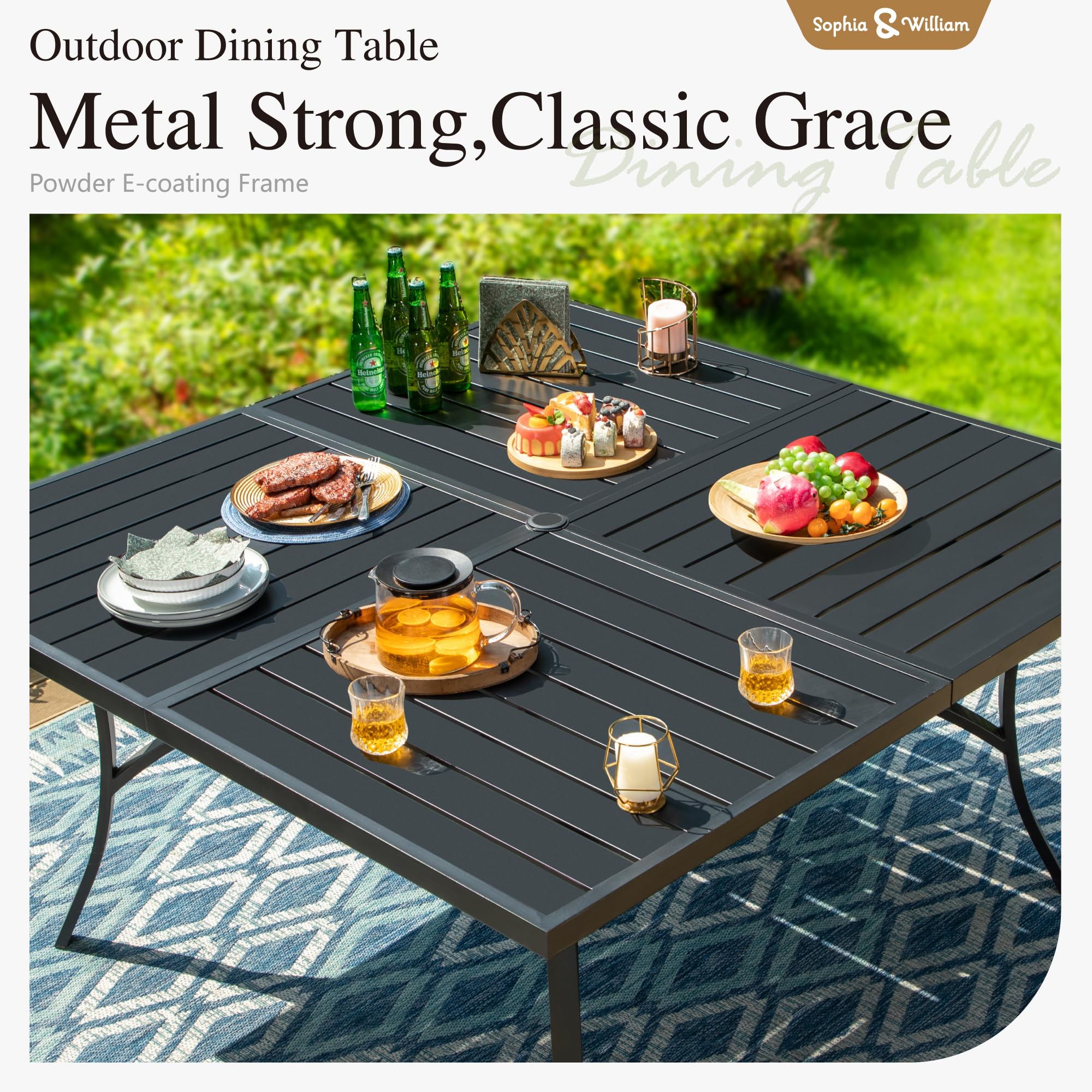 Sophia & William Outdoor Dining Set of 9, Large Square Patio Dining Table with 8 Swivel Rocking Dining Chairs with Cushion, Metal Black sOutdoor Table and Chairs for Garden Backyard Bistro