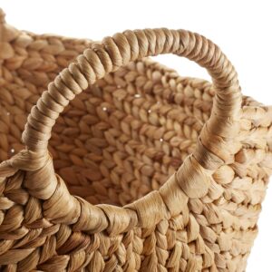 Casafield Set of 3 Multipurpose Boat Baskets with Handles - Natural, Woven Water Hyacinth Storage Organizers for Throw Blankets, Bedroom, Living Room, Laundry