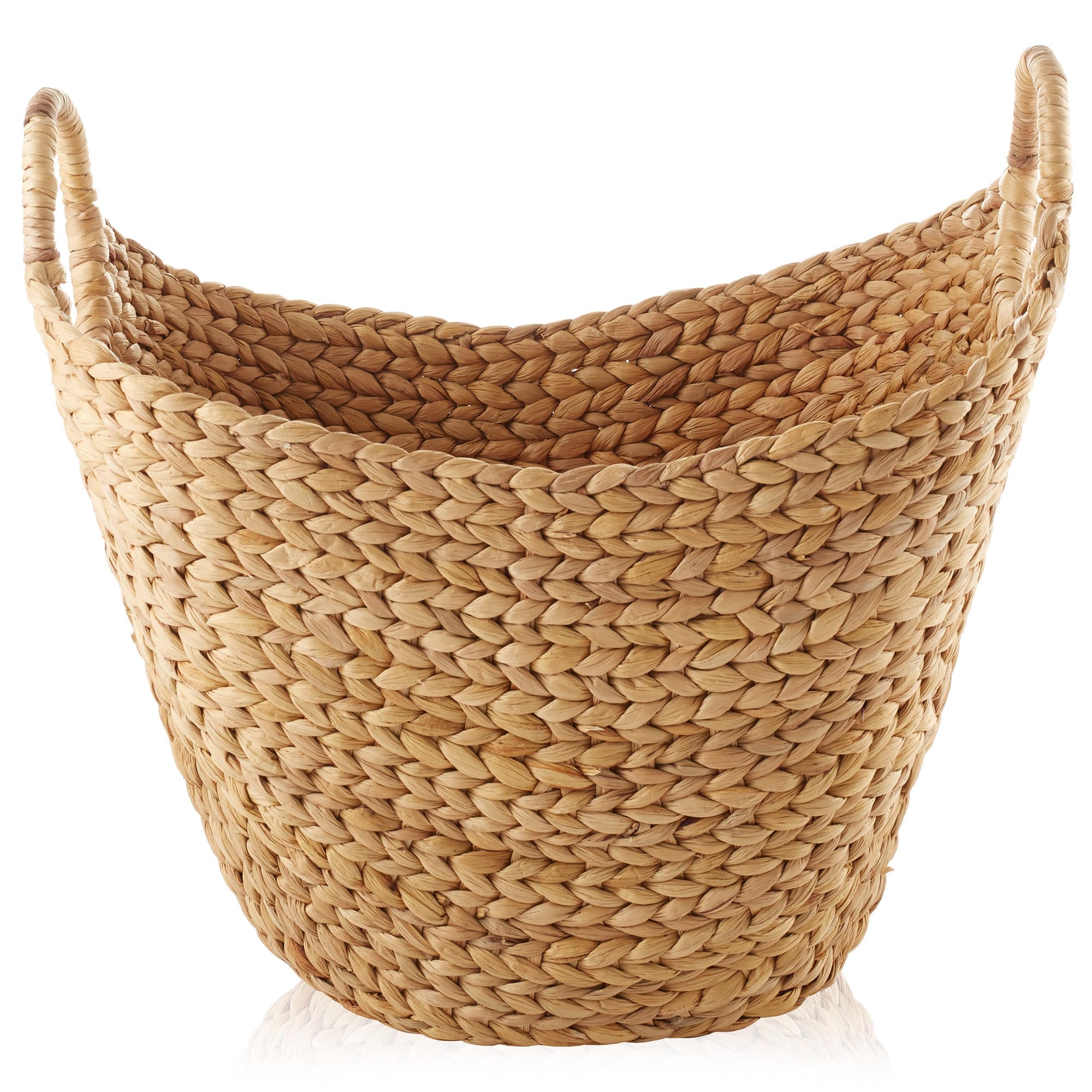 Casafield Large Laundry Boat Basket with Handles - Natural, Woven Water Hyacinth Multipurpose Storage Organizer for Throw Blankets, Bathroom, Bedroom, Living Room