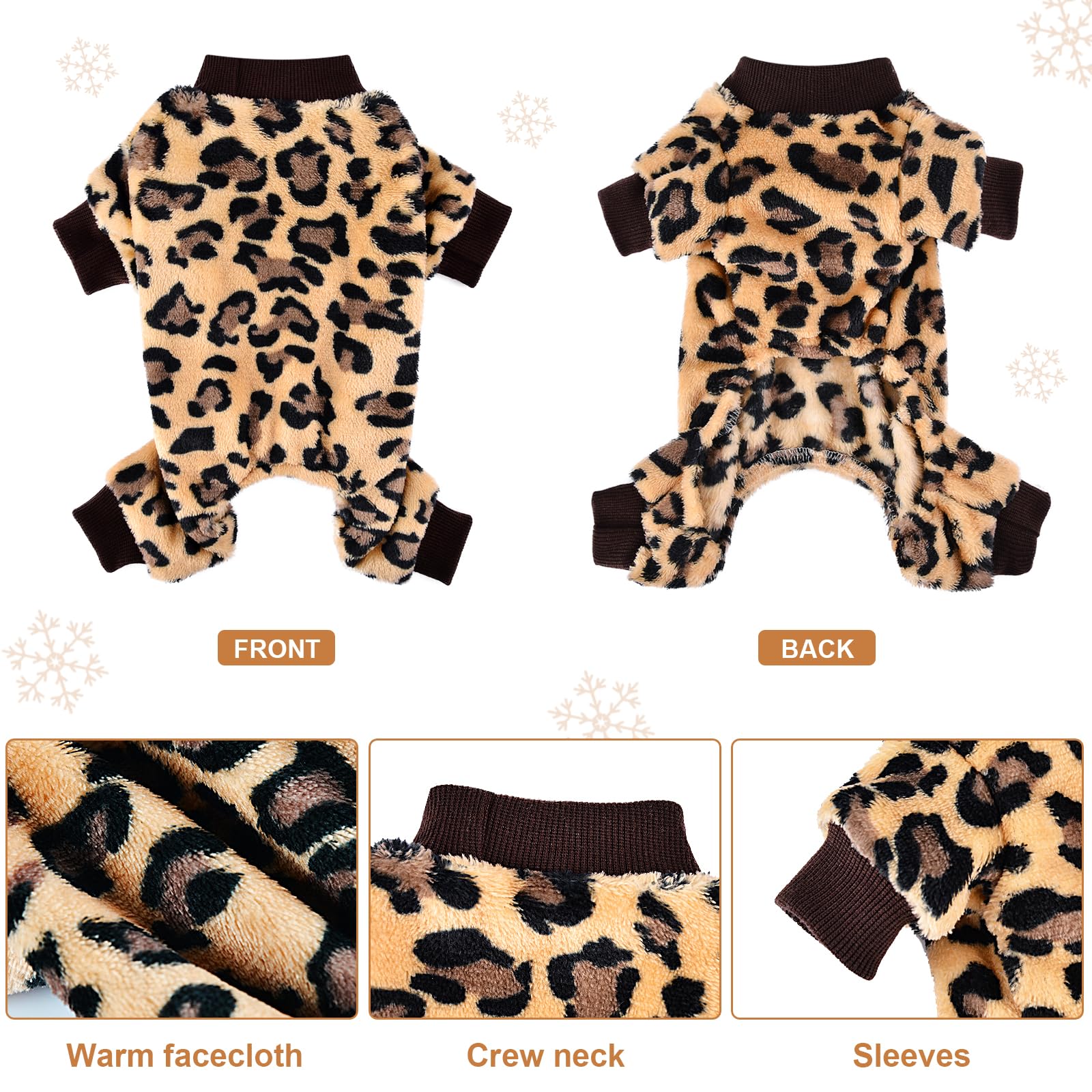 Leopard Dog Sweater Dog Jumpsuit - Winter Fleece Puppy Clothes for Small Dogs Girl Boy Warm Small Dog Pajamas Dog Outfit for Chihuahua Yorkie Shih Tzu Teacup Cold Weather Cat Apparel Clothing