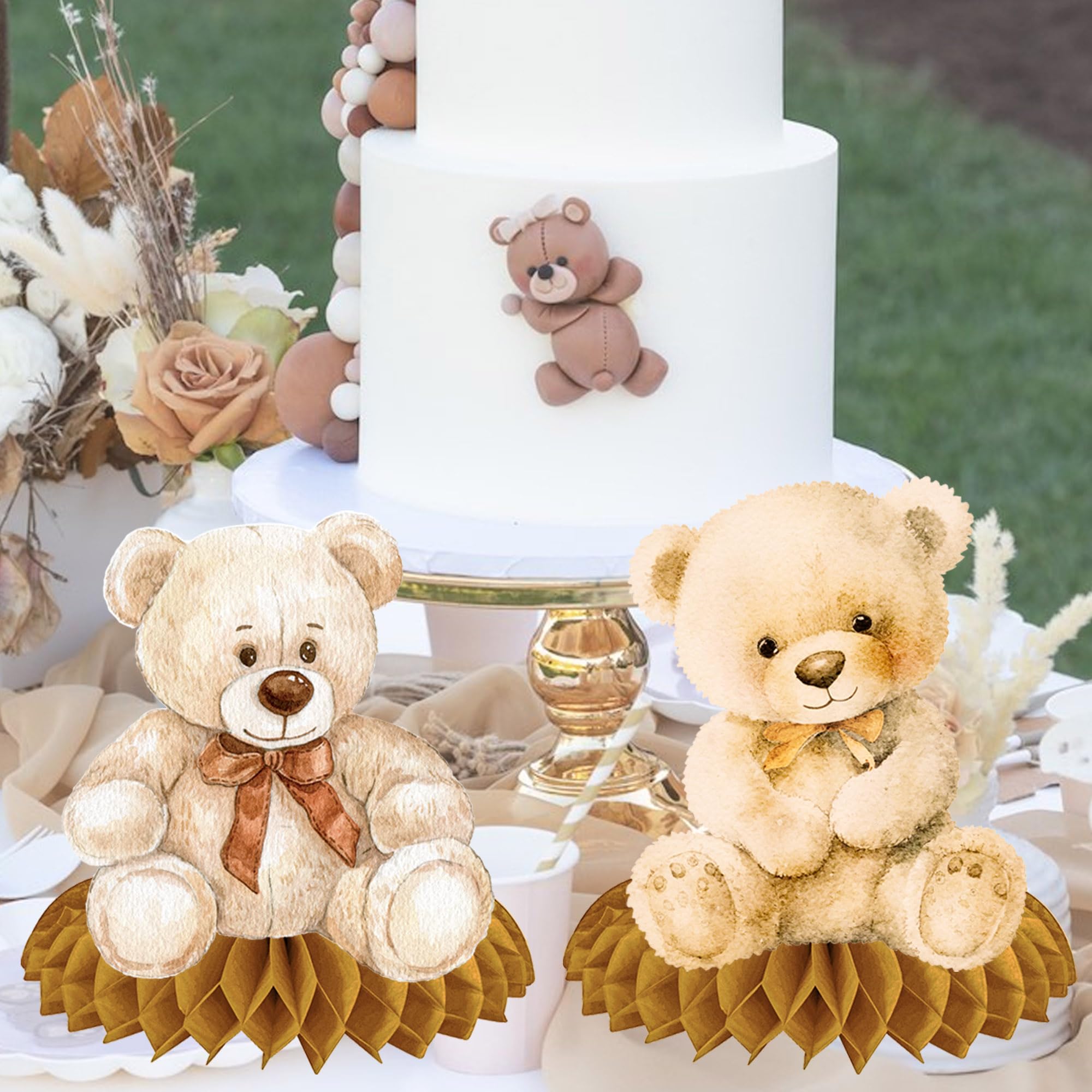 10pcs Bear Baby Shower Honeycomb Centerpieces Bear Birthday Party Supplies Bear Baby Shower Decorations Teddy Bear Table Toppers for Teddy Bear Themed Baby Shower We Can Bearly Wait Party Supplies