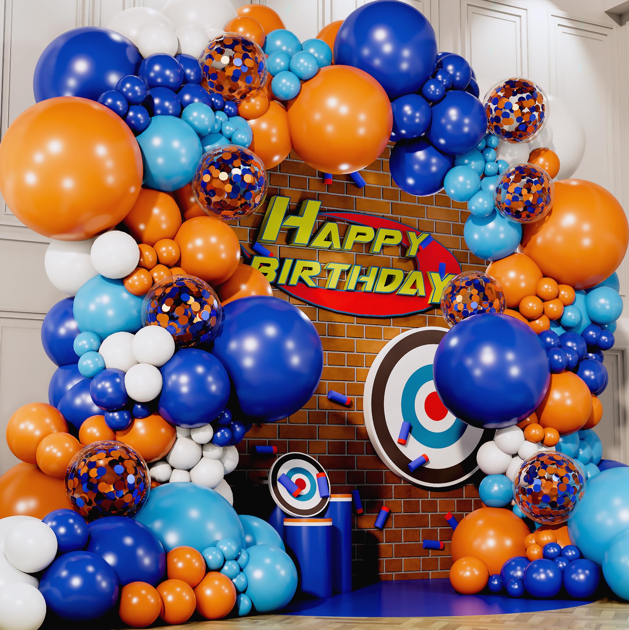 ALL-IN-1 Blue and Orange White Balloons Arch Kit & Garland – Small and Large White Orange and Blue Balloons – Orange and Blue Party Decorations & Supplies for Birthday Party, Nerf, Blippi, Graduation