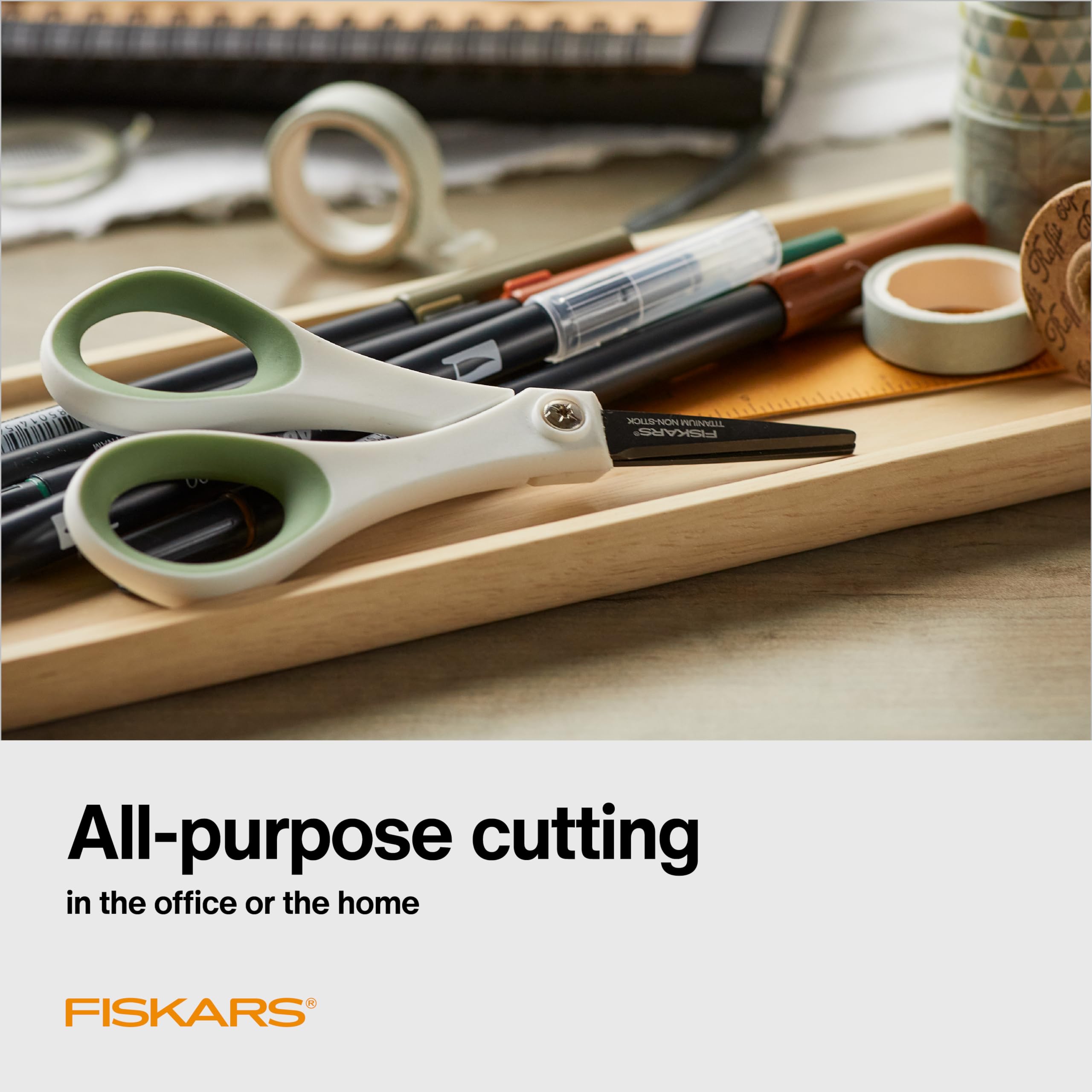 Fiskars All Purpose Scissors (2-Pack) - High Performance and Designed for Comfort and Cutting Sticky Materials - Sharp to Cut, But Soft to Hold - Perfect for Everyday, the Office, and Arts & Crafts