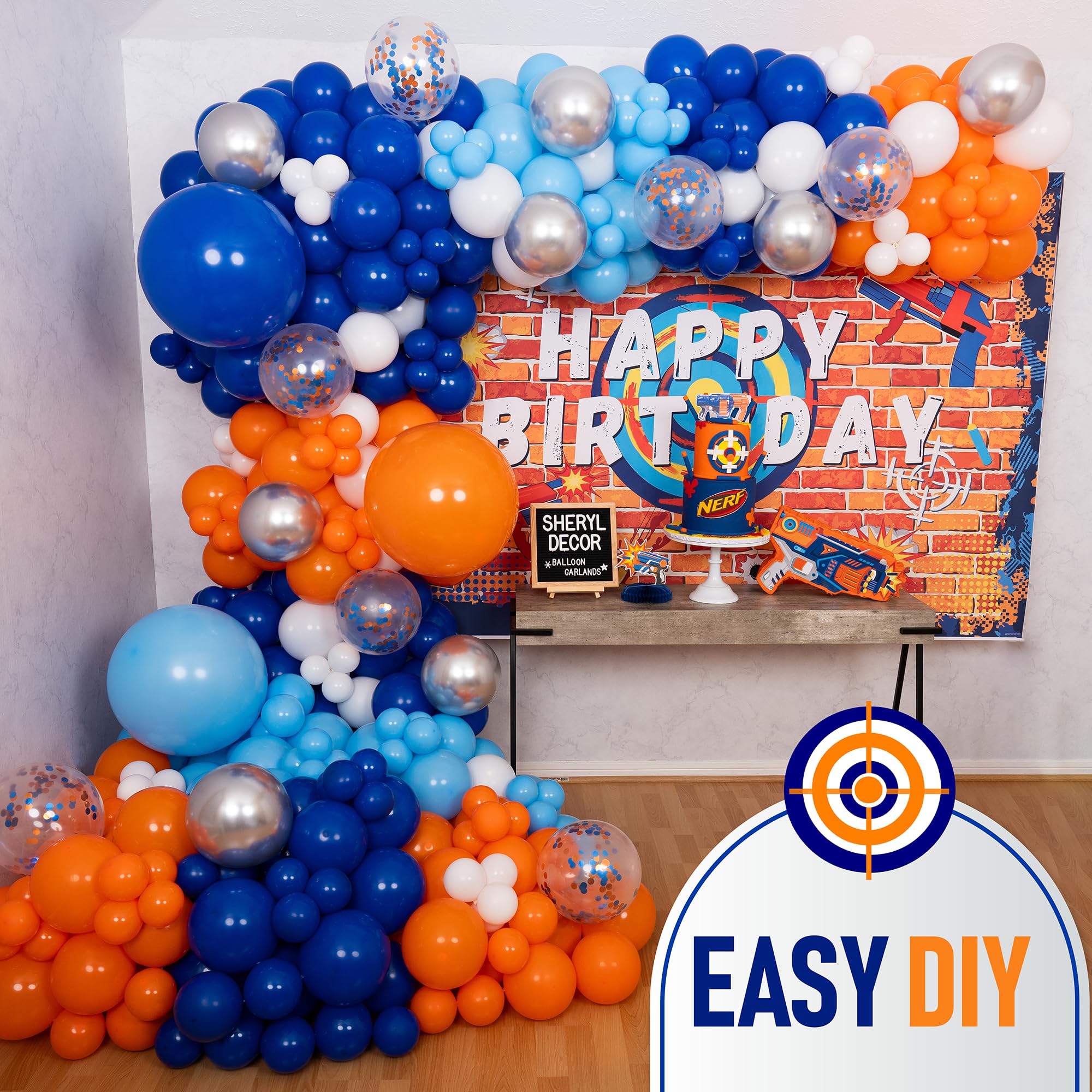 ALL-IN-1 Blue and Orange White Balloons Arch Kit & Garland – Small and Large White Orange and Blue Balloons – Orange and Blue Party Decorations & Supplies for Birthday Party, Nerf, Blippi, Graduation