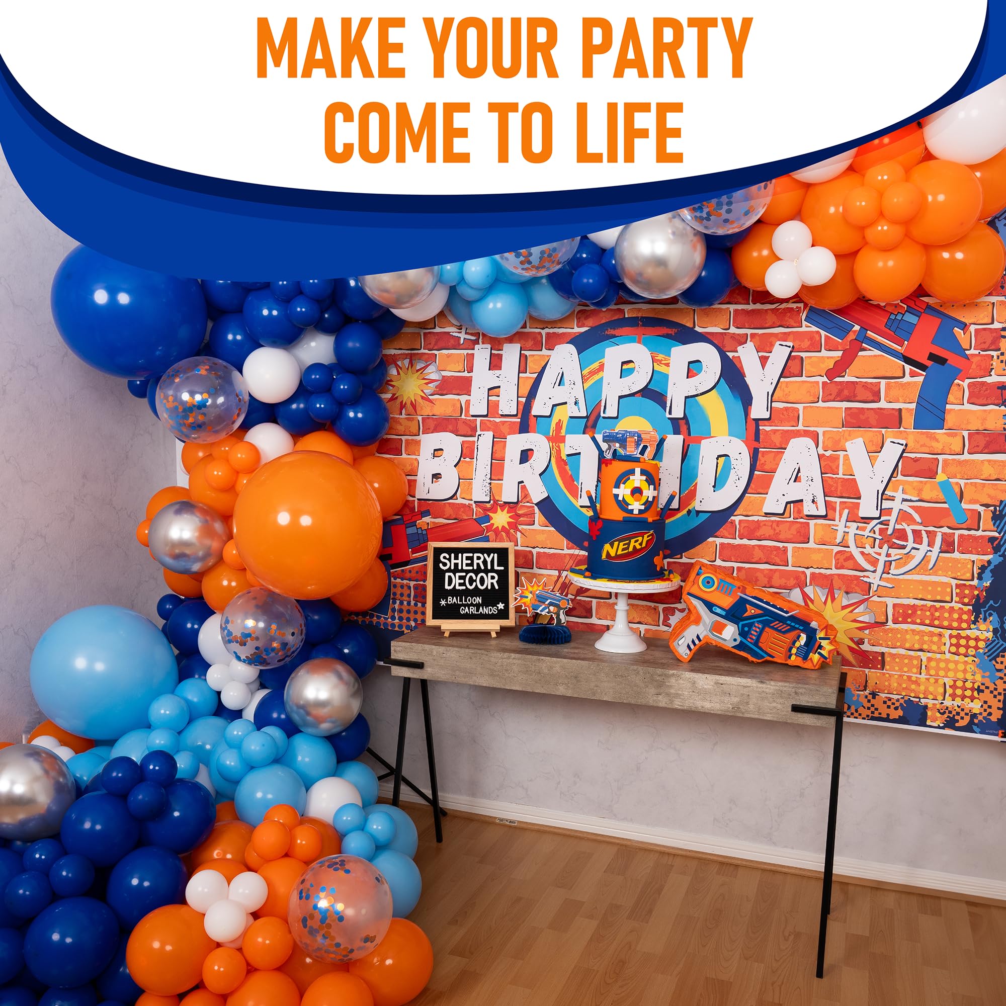 ALL-IN-1 Blue and Orange White Balloons Arch Kit & Garland – Small and Large White Orange and Blue Balloons – Orange and Blue Party Decorations & Supplies for Birthday Party, Nerf, Blippi, Graduation