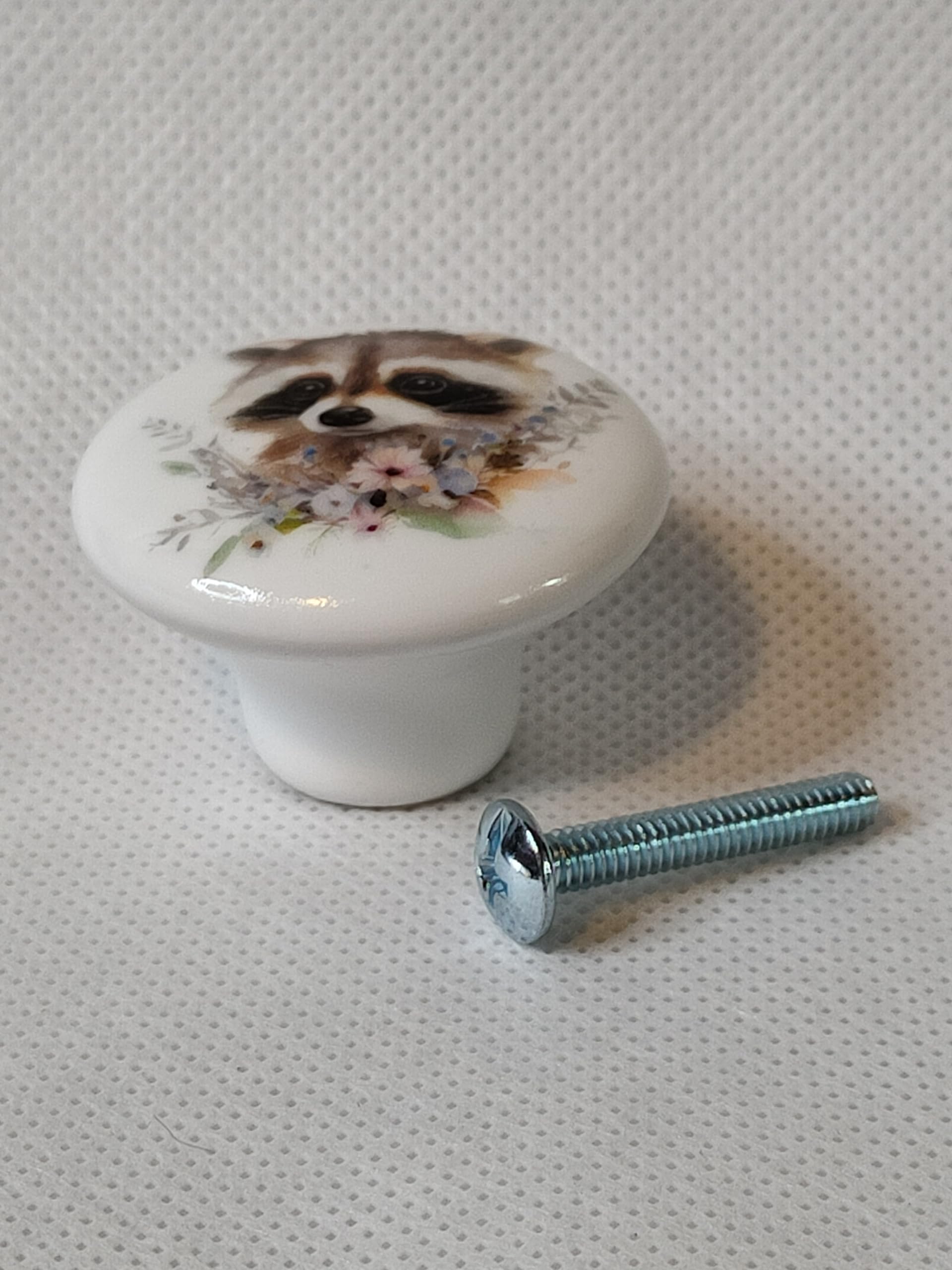 Watercolor Spring Baby Animals by DC DECORATIVE Ceramic Dresser Drawer PULLS Cabinet Cupboard KNOBS (0017 Raccoon)