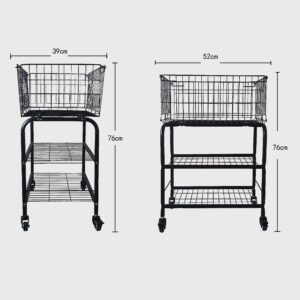 HENNZE Rolling Laundry Basket on Wheels,3 Tiers- Garment Storage Cart,Easy Moved Basket for Organizer,Black Metal Basket with Wheels, Garment Metal Rack for Clothes Wash and Dry Sort（Black