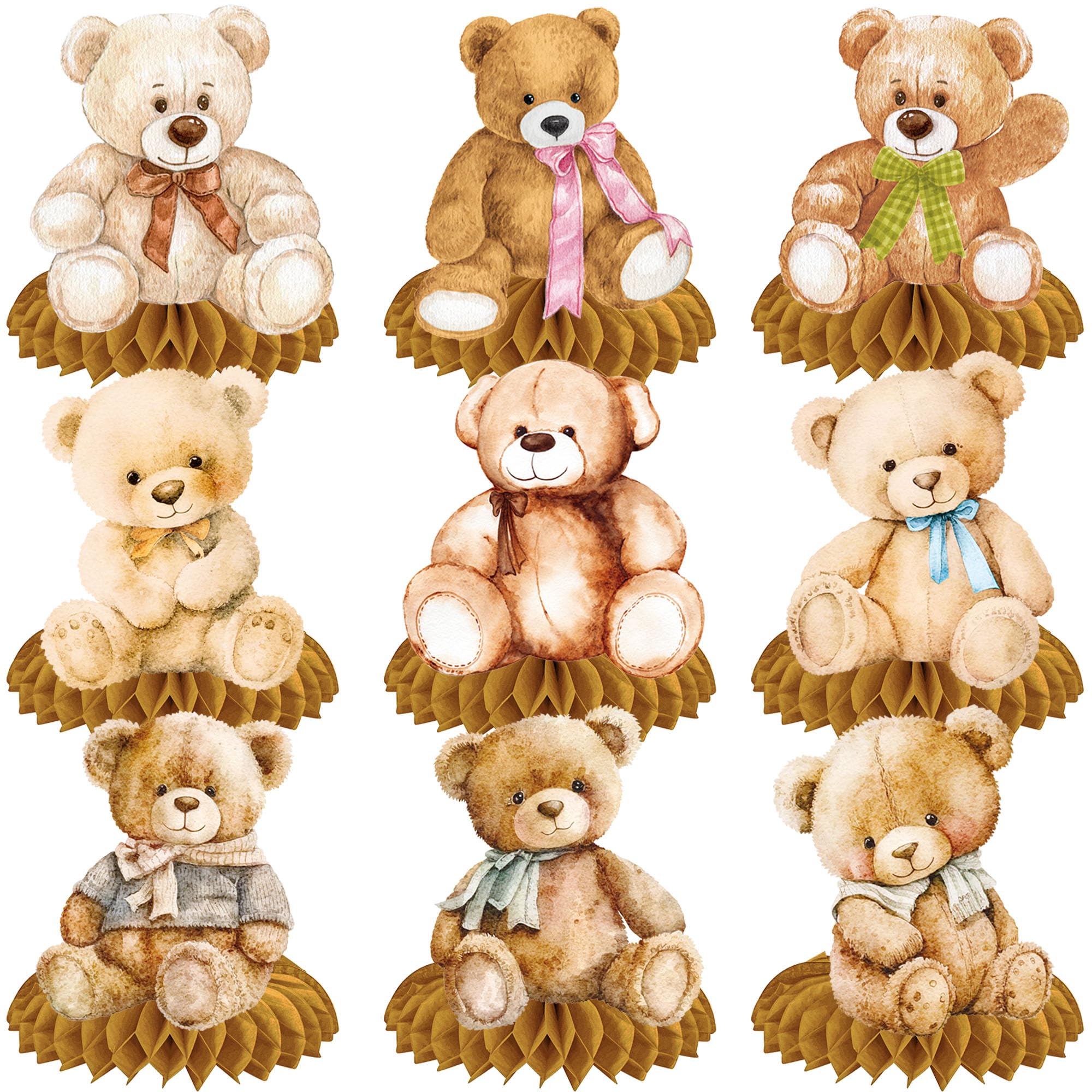 10pcs Bear Baby Shower Honeycomb Centerpieces Bear Birthday Party Supplies Bear Baby Shower Decorations Teddy Bear Table Toppers for Teddy Bear Themed Baby Shower We Can Bearly Wait Party Supplies