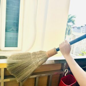 TTS For Home Vietnamese Straw Soft Black Broom for Cleaning with Long Handle Broom- Broom Decorative 9.45'' Width, 45.28" Length