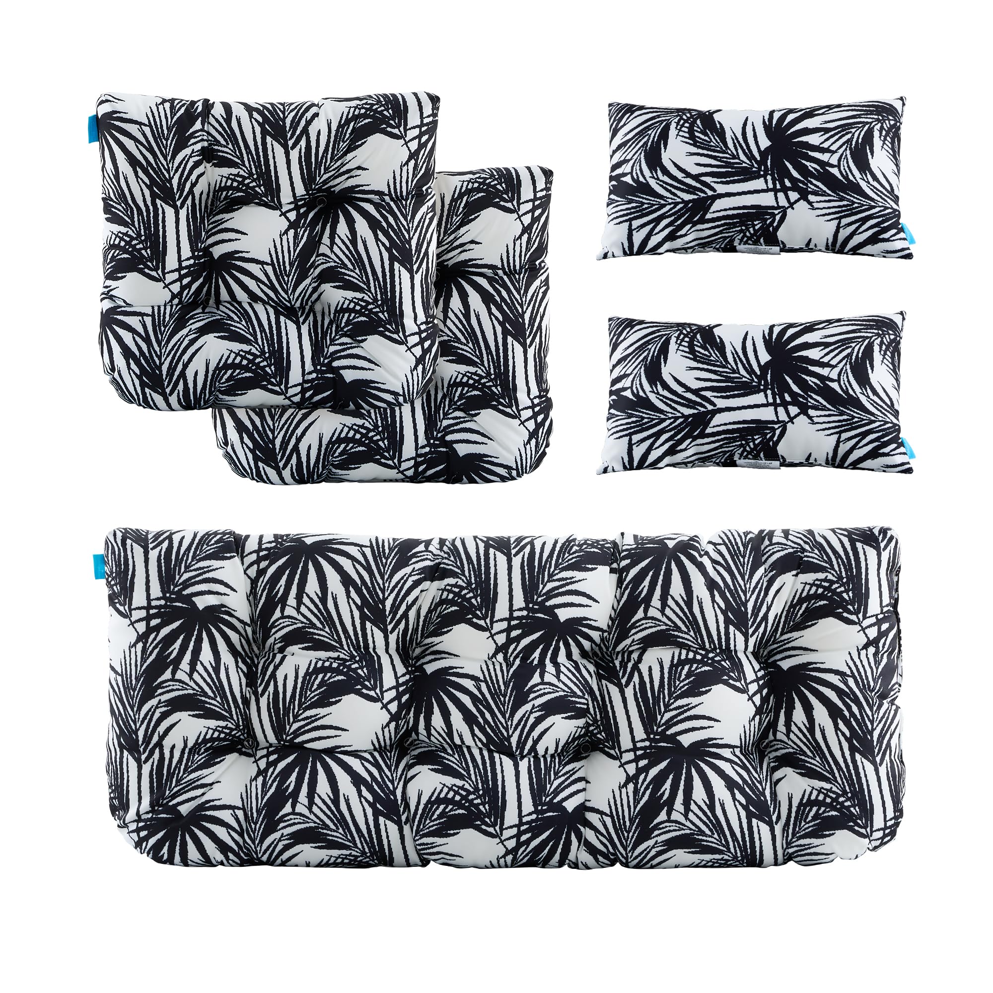 ARTPLAN Outdoor Loveseat Cushions,5 Piece Wicker Chair Cushions Set,Tufted Cushons for Wicker Bench Patio Furniture,Floral