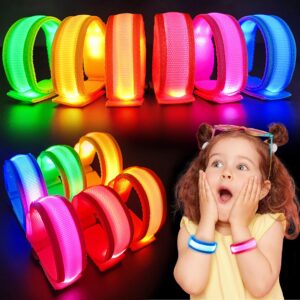 giftinbox 12/6 pcs led light up bracelets for kids adults, led glow flashing arm wrist bands, glow in the dark party supplies for night events halloween safety party favors concerts rave sports