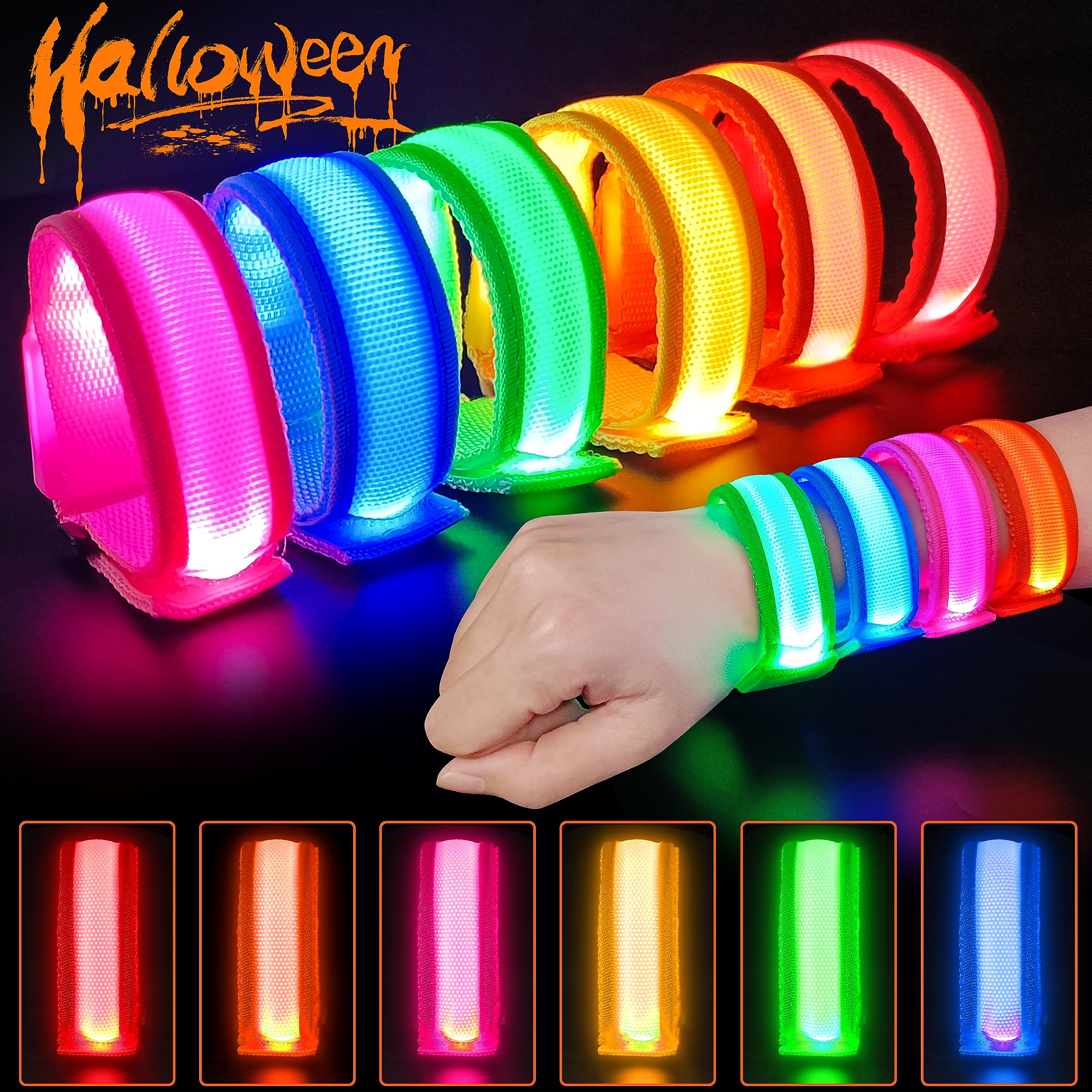 GIFTINBOX 12/6 PCS LED Light Up Bracelets for Kids Adults, LED Glow Flashing Arm Wrist Bands, Glow in The Dark Party Supplies for Night Events Halloween Safety Party Favors Concerts Rave Sports