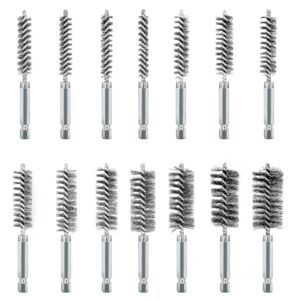 ASNOMY 14Pcs Stainless Steel Bore Brush for Drill,5/16"-1" Metal Bristles Wire Brush Bore Cleaning Brush Set for Power Drill Cleaning, Abrasive Wire Brush with 1/4" Hex Shank