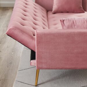 Pink Velvet Sofa Bed with 3 Adjustable Backrests, Chrome Legs - Convertible, Folding Sleeper Couch for Living Room, Office