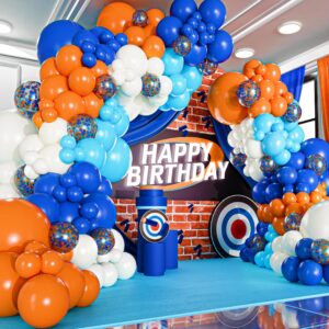 ALL-IN-1 Blue and Orange White Balloons Arch Kit & Garland – Small and Large White Orange and Blue Balloons – Orange and Blue Party Decorations & Supplies for Birthday Party, Nerf, Blippi, Graduation