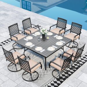 sophia & william outdoor dining set of 9, large square patio dining table with 8 swivel rocking dining chairs with cushion, metal black soutdoor table and chairs for garden backyard bistro