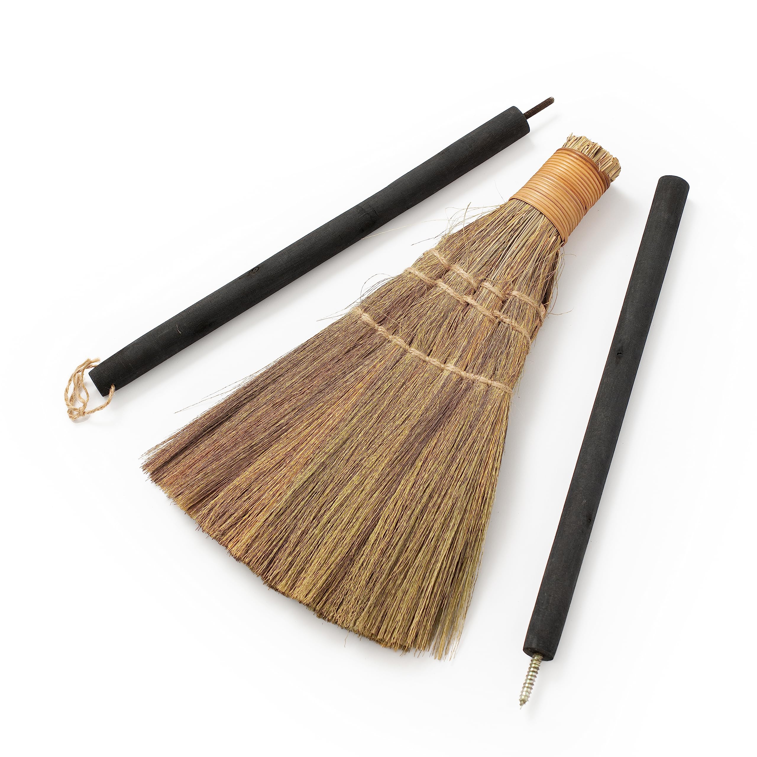 TTS For Home Vietnamese Straw Soft Black Broom for Cleaning with Long Handle Broom- Broom Decorative 9.45'' Width, 45.28" Length