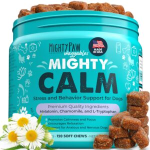 mighty paw waggables calm (made in the usa) | calming chews for dogs, melatonin dog calming treats for normal stress & separation. sleeping aid for dogs & behavior calming dog treats,120 count