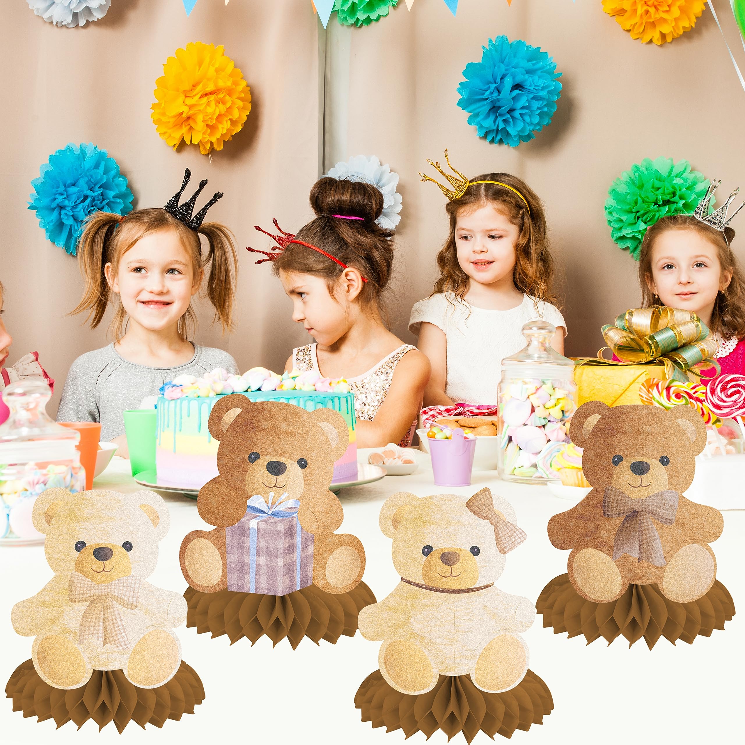 9pcs Teddy Bear Honeycomb Centerpieces Teddy Bear Baby Shower Decorations Bear Themed Table Decorations for Kids Teddy Bear Themed Birthday Party Gender Reveal Party Baby Shower Supplies