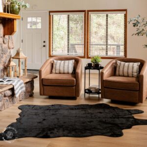 NativeSkins Faux Cowhide Rug – Midnight Black (Medium) | 4.3ft x 5.7ft | Triple-Layer Support | Ultra-Soft Pile | Hand-Cut, Faux Suede No-Slip Backing | Western Rug | Cow Hide Animal Print Rug